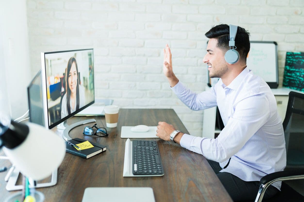 man video conferencing women