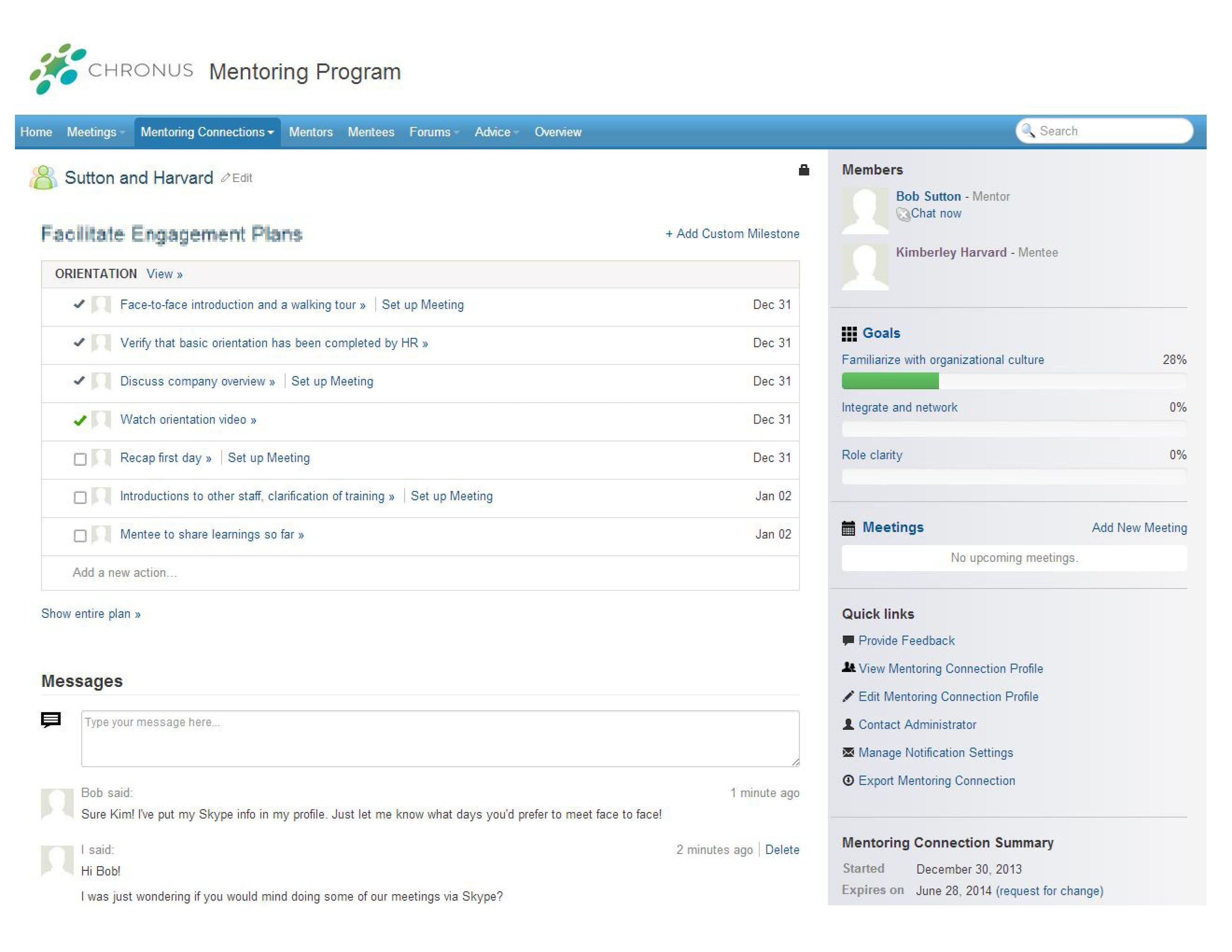 Mentors and mentees can track progress as they progress through the mentoring program.